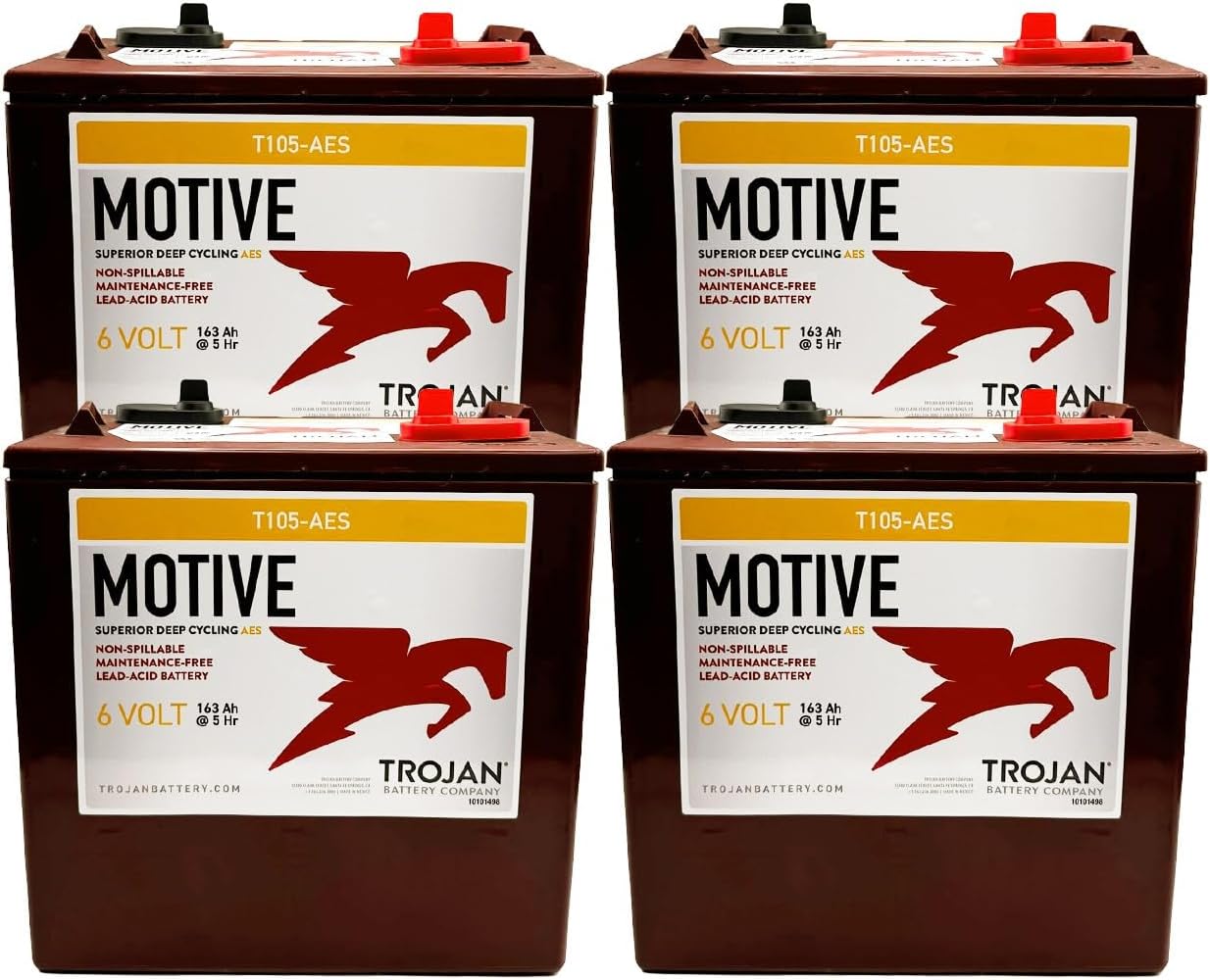 Set of 4 | Trojan T105-AES 6V GC2 Deep-Cycle AGM 207 Ah Golf Cart Battery, Up to 3x longer cycle life than standard AGM | Maintenance Free