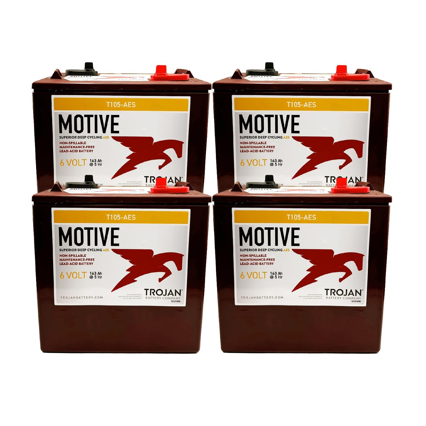 Set of 4 | Trojan T105-AES 6V GC2 Deep-Cycle AGM 207 Ah Golf Cart Battery, Up to 3x longer cycle life than standard AGM | Maintenance Free