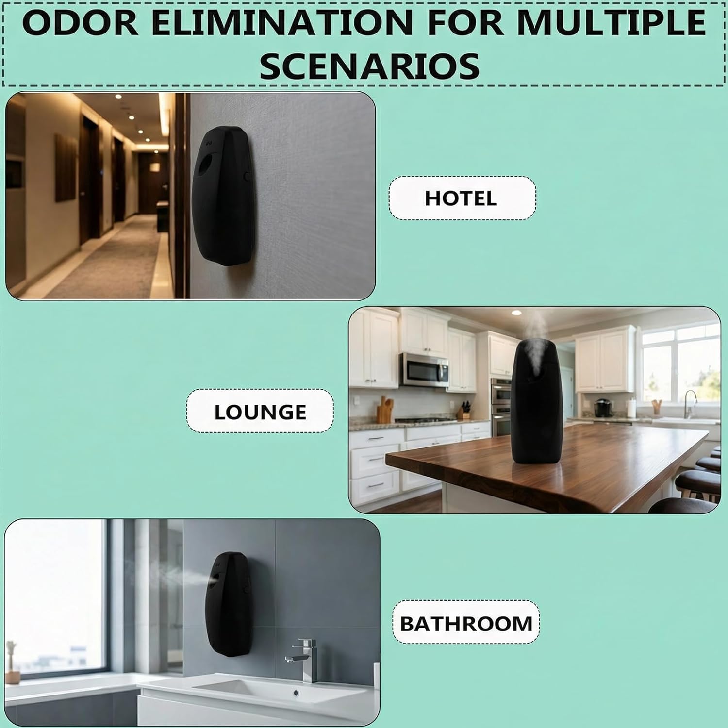 Automatic Spray Dispenser – 4-Pack Room Spray Air Freshener, Wall Mounted or Desktop Design for Home & Commercial Use – Battery Operated Air Freshener(Black)