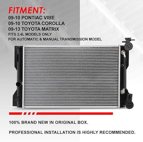 Miniatura 6 de DPI 13049 - Radiador de refrigeración de 1 fila de estilo de fábrica compatible con Toyota Corolla Matrix Pontiac Vibe 2.4L AT MT 09-10, núcleo de