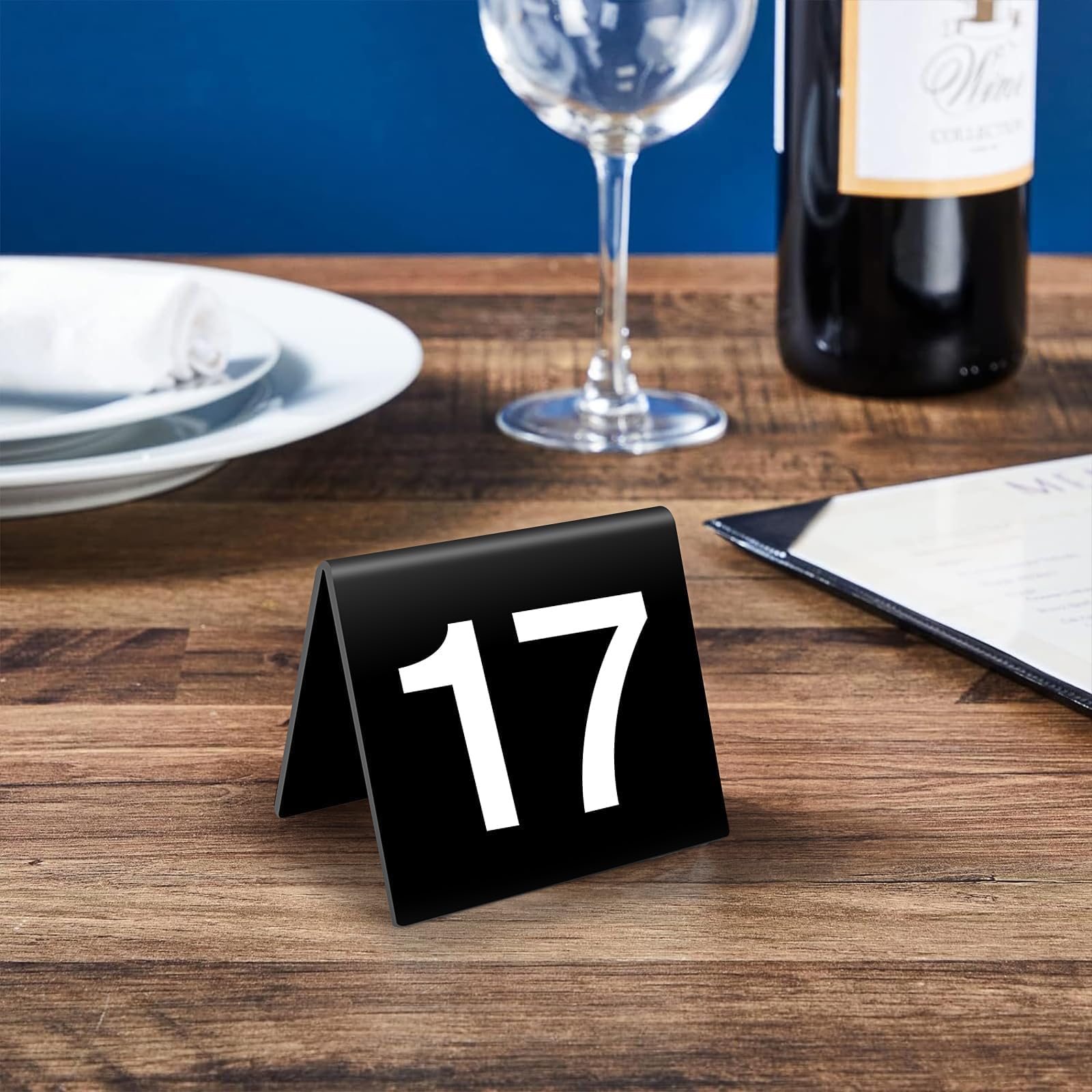 Lot de 50 numéros de table en acrylique noir de 1 à 50 panneaux imprimés des deux côtés pour mariage, restaurant, banquet, réception, événements, 6,3 x 5,7 cm