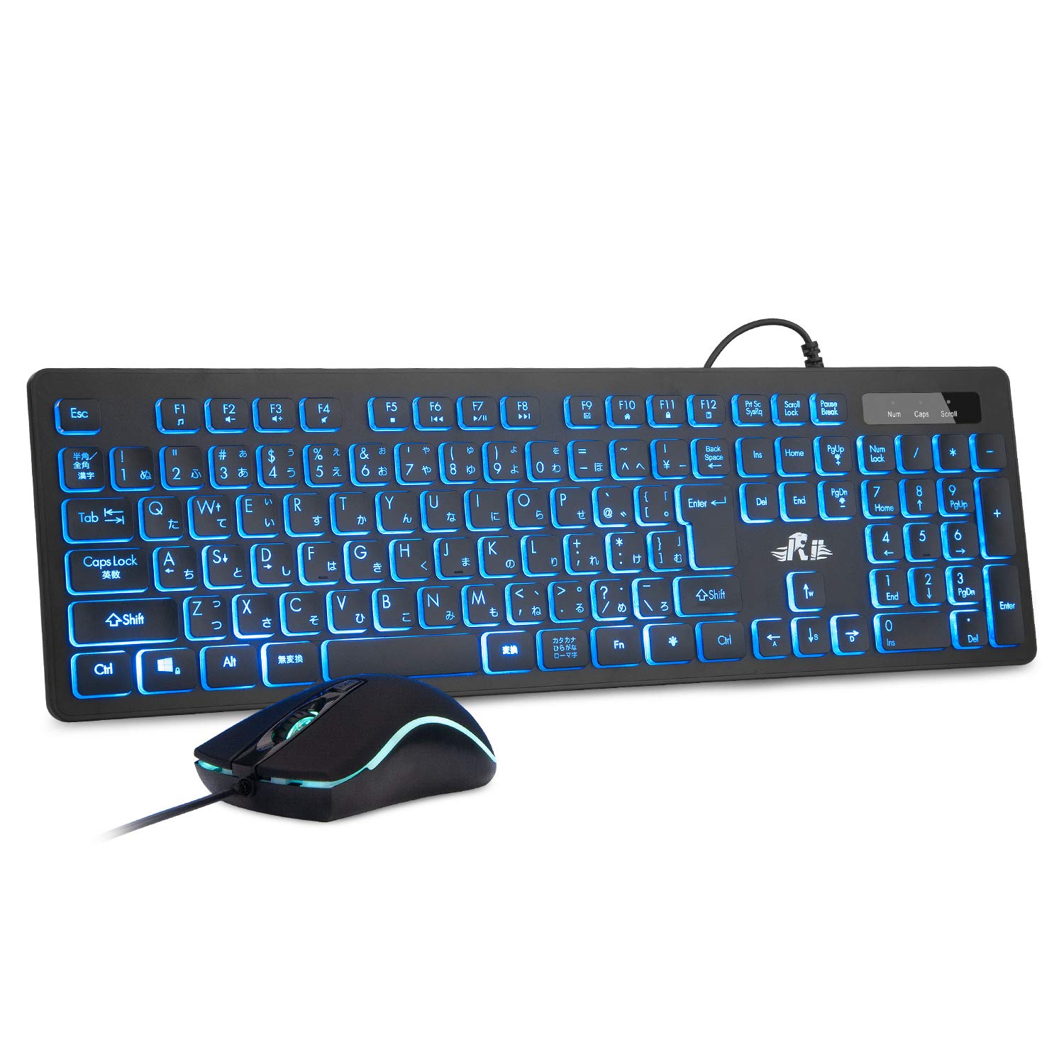 Amazon | Rii キーボード マウスセット 有線 薄型 静音 3色 LEDバック 