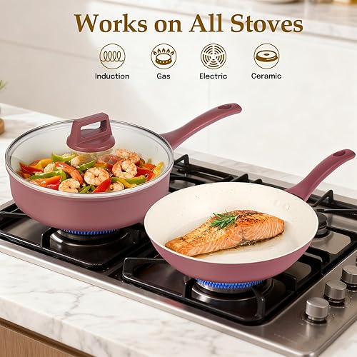 Miniatura 6 de Juego de ollas y sartenes antiadherentes, juego de utensilios de cocina de inducción de cocina, juego de cocina antiadherente de granito no tóxico