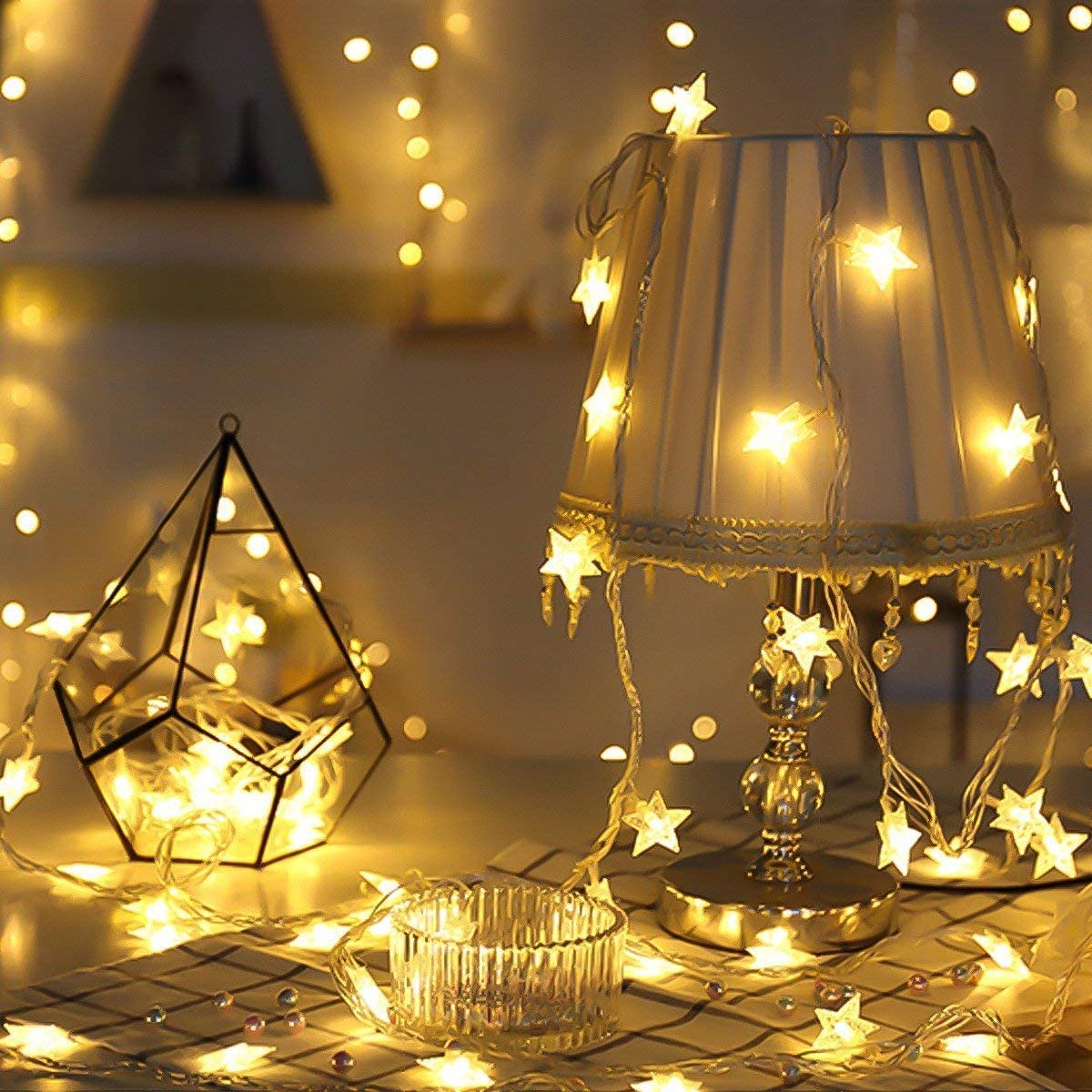 Star String Lights 100 Star LED with 15 m Length (Warm White,Corded electric,Plastic)