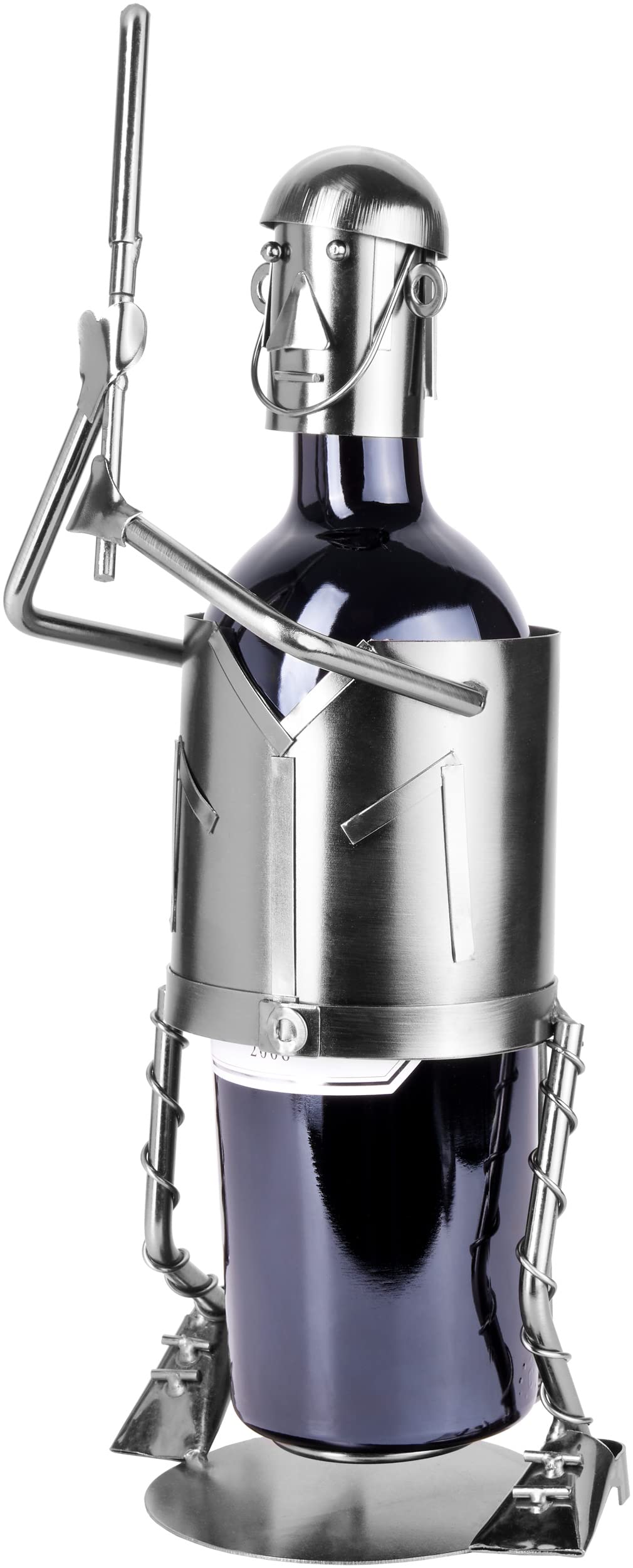 Porte-Bouteille Vin Batteur – Sculpture Métal Percussionniste, Idée Cadeau Musicien Originale Avec Carte "In Vino Veritas"