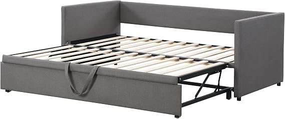 ModernLuxe 3FT Single Sofa Bed, Stylish Pull out Sofa Bed, Bottom with Bed, Upholstered Day Bed for Adults and Teenagers, Space Saving, Easy Assembly, Linen, Grey, 90x190cm