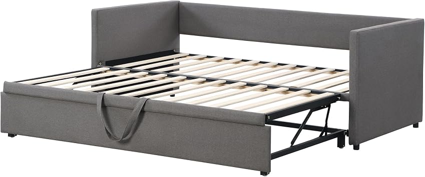 ModernLuxe 3FT Single Sofa Bed, Stylish Pull out Sofa Bed, Bottom with Bed, Upholstered Day Bed for Adults and Teenagers, Space Saving, Easy Assembly, Linen, Grey, 90x190cm