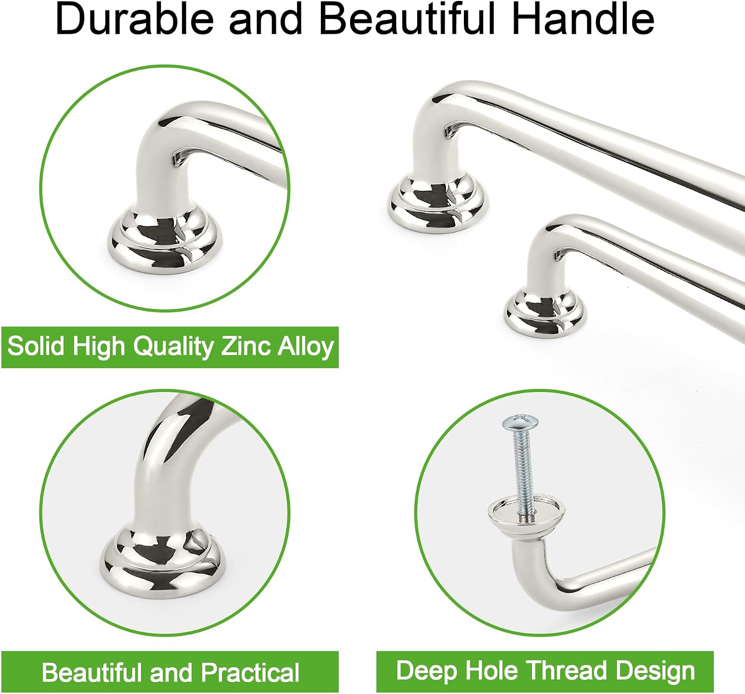 SAILING 10 Pack Cabinet Handles-5"/128mm Screw Spacing Polished Nickel Furniture Hardware Handles for Kitchen Cabinets Bedroom Dresser Wardrobe Cabinet Pulls