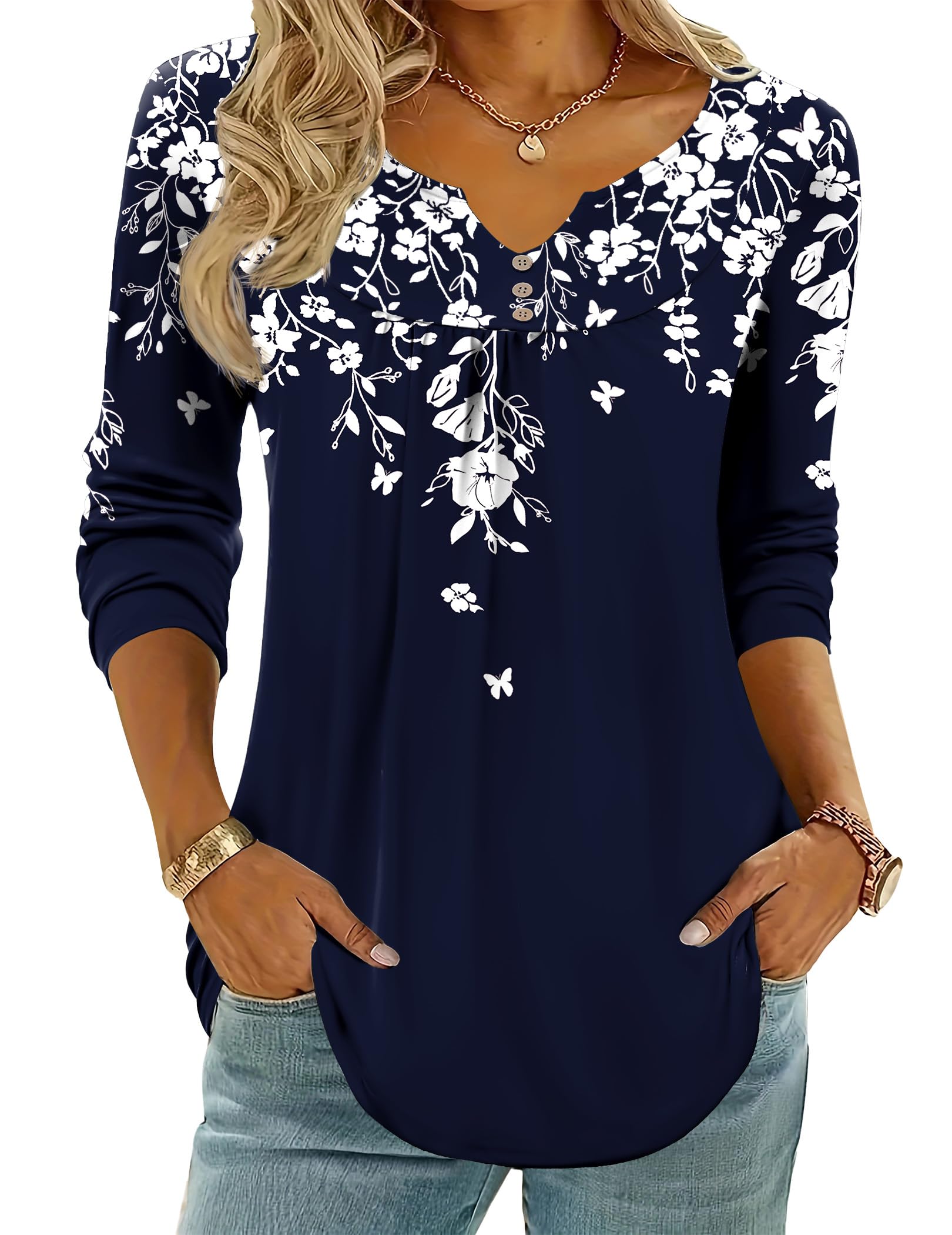 Womens Tops Long Sleeve Shirts Boho Tops for Women 2026 Fall Blouses Ladies Sweatshirts Spring Fashion Clothing