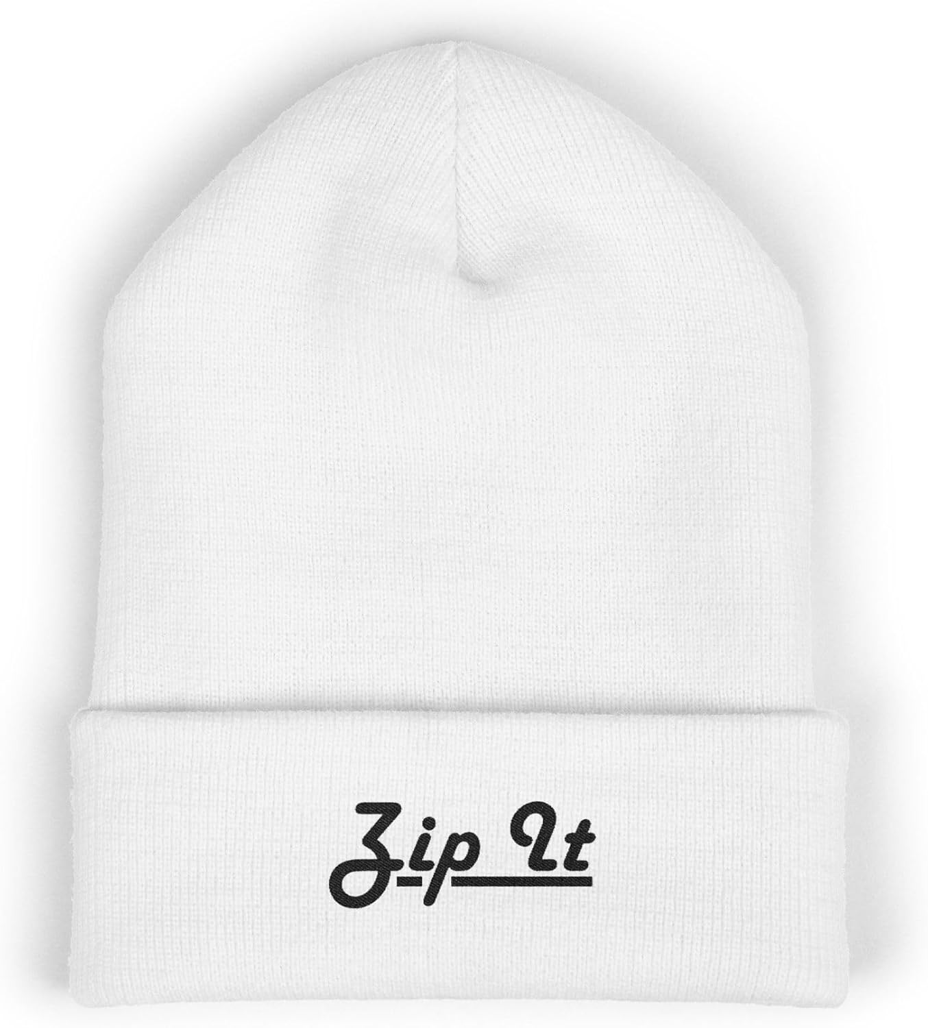 Classic Cuffed Beanie Hat - Zip It with Embroidered Message