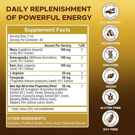 10-in-1 Maca Root Liquid Drops, Maca Root with Ashwagandha, Nettle, Fenugreek, Beet Root, and L-Arginine, Maca Supplement for Overall Support - 2 fl oz