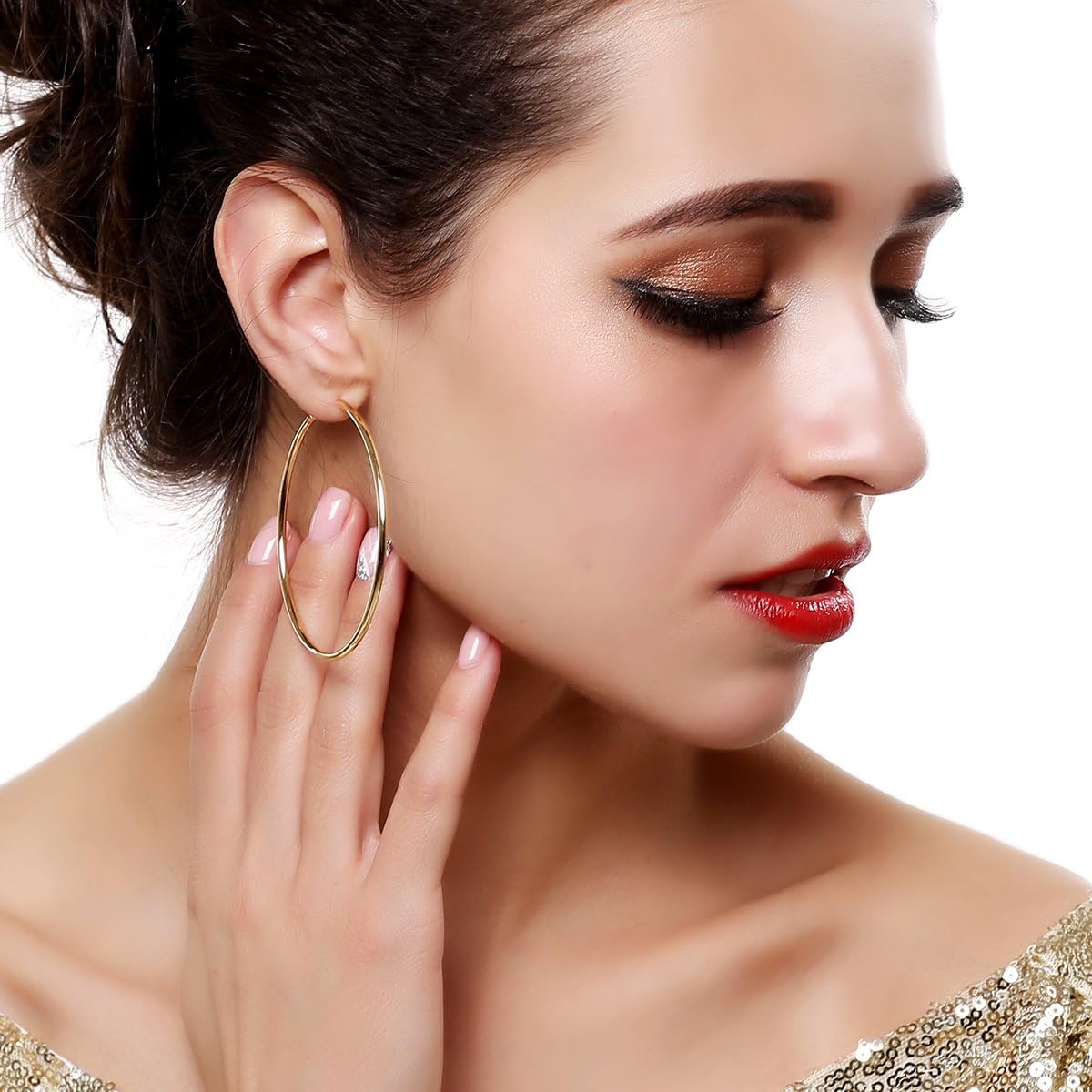 60mm Gold Large Hoop Earrings For Womens Girls Stainless Steel Huggie Hoops Hypoallergenic for Sensitive Ears - Image 3