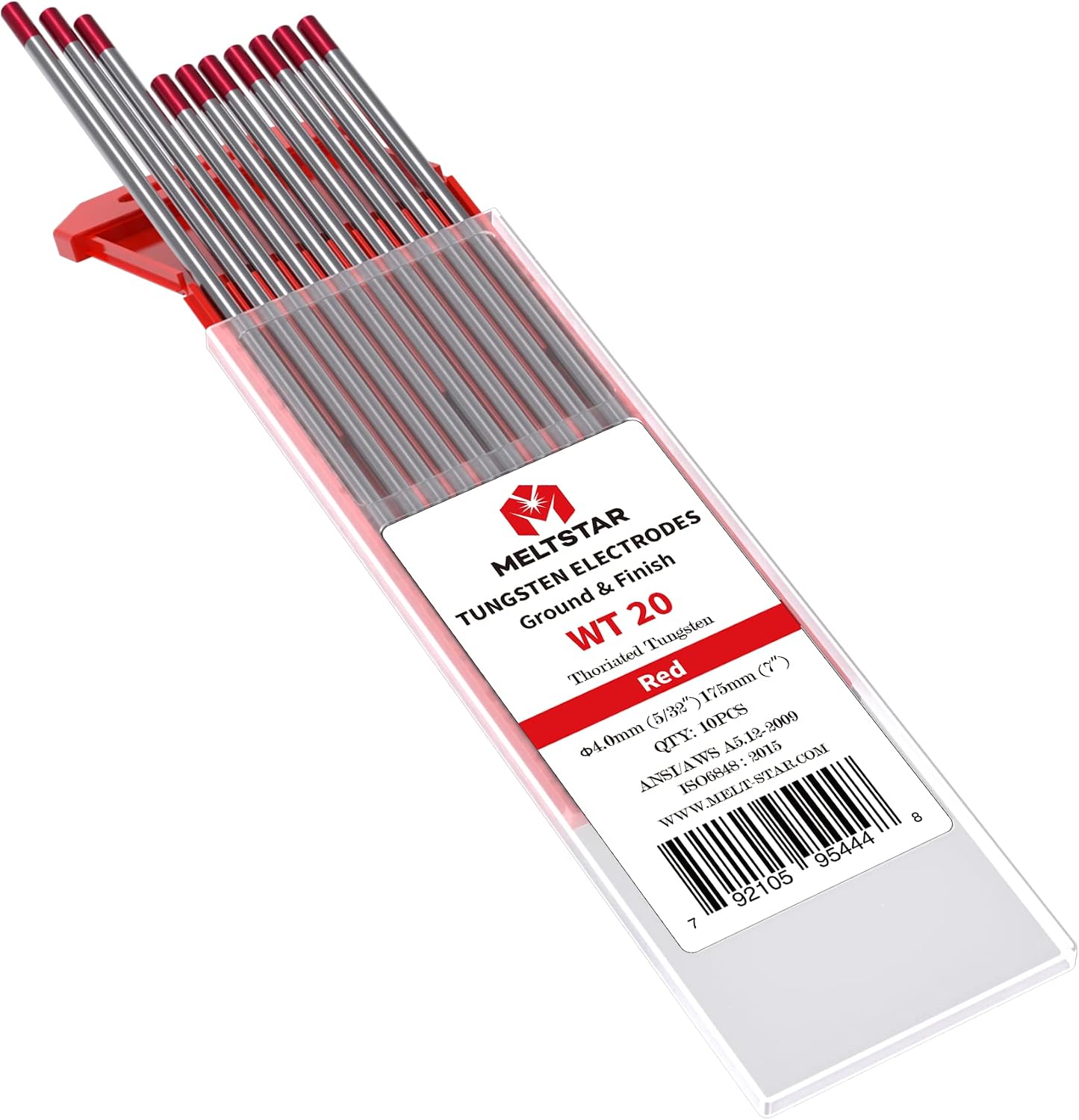 Tig Welding Tungsten Electrodes Red Tungsten 5/32” x 7” (Red, WT20) 10-Pack