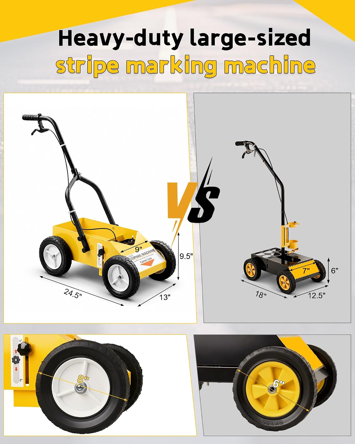2395000 Heavy Duty High-Performance Striping Line Marking Machine, Parking Lot Striping Machine, Compatible with Professional Inverted Striping Spray Paint, 9.8 x 13 x 28.3, Yellow‼️needs heavy cleaning and missing piece‼️