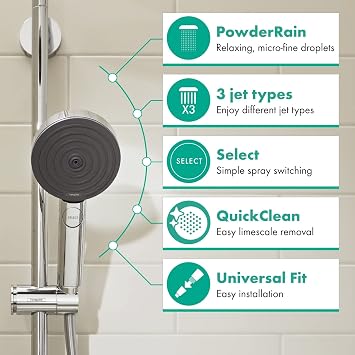 Hansgrohe Pulsify Select S shower head shower spray 3 spray types Activation anti-limestone function – chrome.