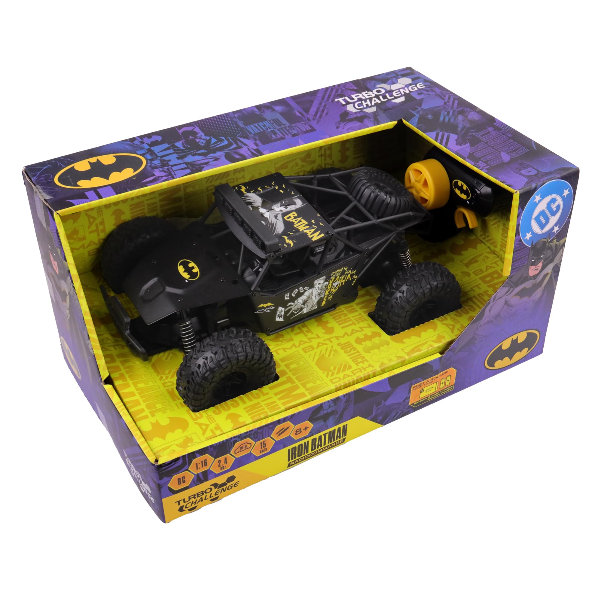 TURBO CHALLENGE - Buggy Iron Batman - Licencia Oficial DC Batman - Elite - 099347C - Coche Control Remoto - Negro - 1/16 - Pilas Incluidas - Metal - Juguete Niño - Regalo - A partir de 8 años