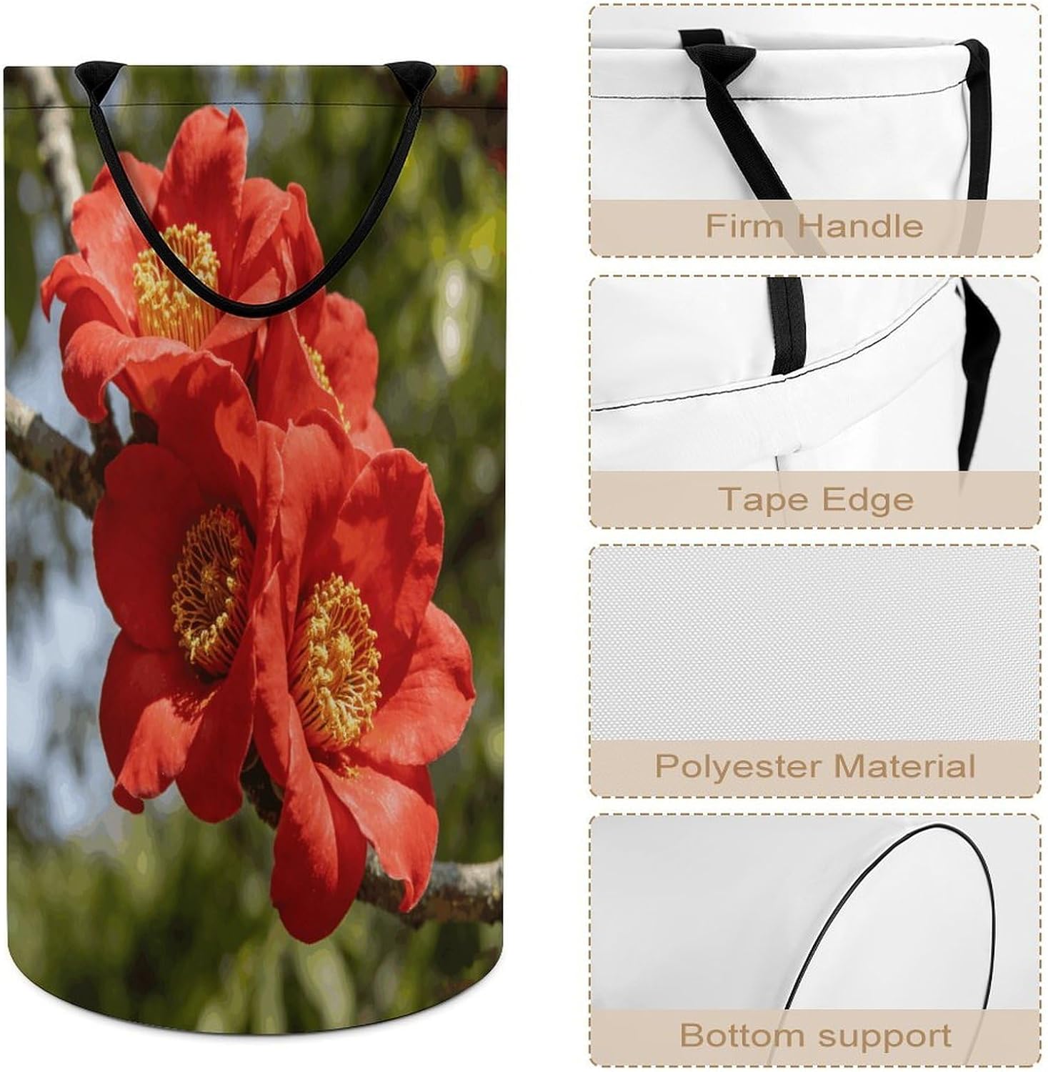 Red Kapok Laundry Hamper Fashion Dirty Laundry Hamper Portable Laundry Hampers with Handles Lightweight Large Clothes Storage Basket for Bedroom Bathroom