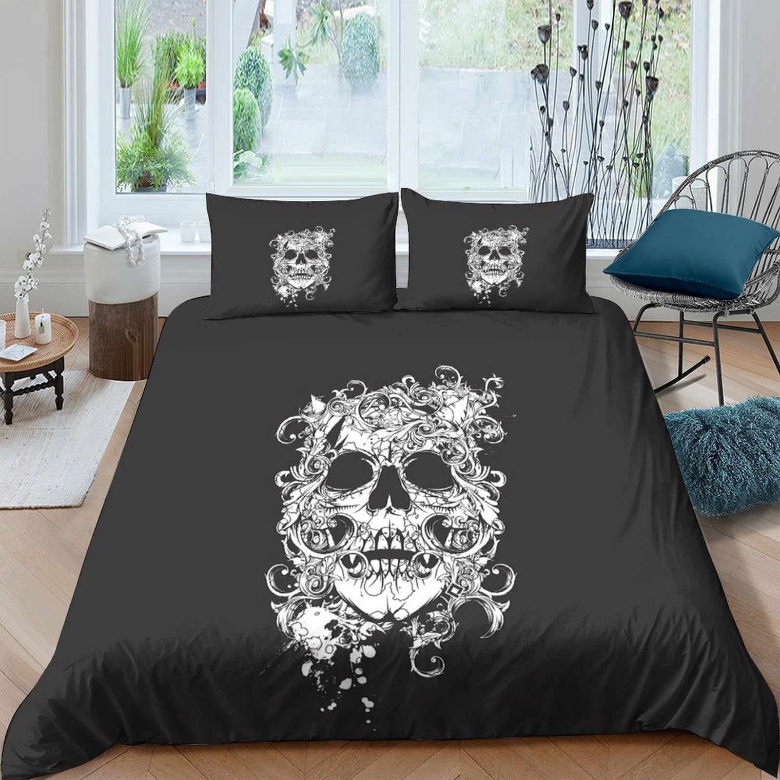 Ctjqhvkz Style-7 3D Printed Dark Skull Fitted Sheet Microfiber Soft Breathable Smoke Skull Mattress Cover For Bedroom Dorm Décor Single（135X200cm）