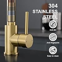 Vista 3 de Brushed Gold Kitchen Faucet, AIMADI Kitchen Faucets with Pull Down Sprayer Single Handle One Hole Faucet for Farmhouse Gold Faucet for Kitchen Sink