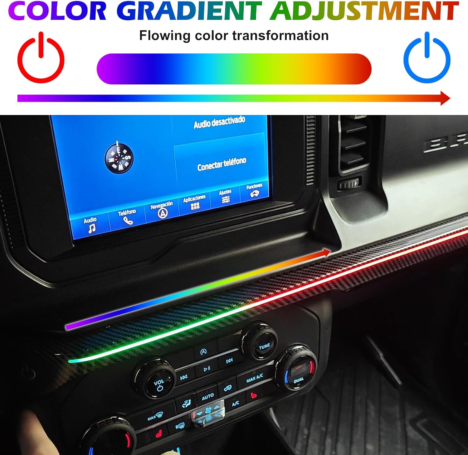 Z8 LED Neon Strip Light Center Console Dashboard Trim Compatible with Ford Bronco 2021-2024 Dash Panel Replacement Parts