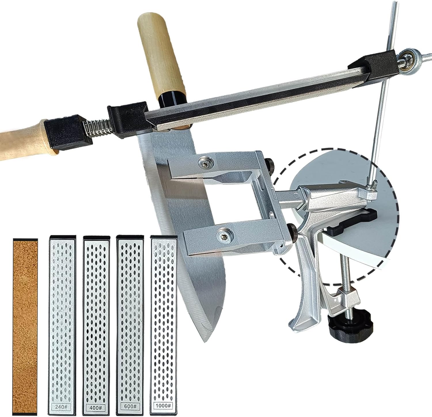 Kitchen Knife Sharpener System with 4 Whetstones, 360° Rotation Flip Design, Fixed Angle Stainless Steel Professional Chef Knife Sharpening Kit Fine Grinding Polishing Tool