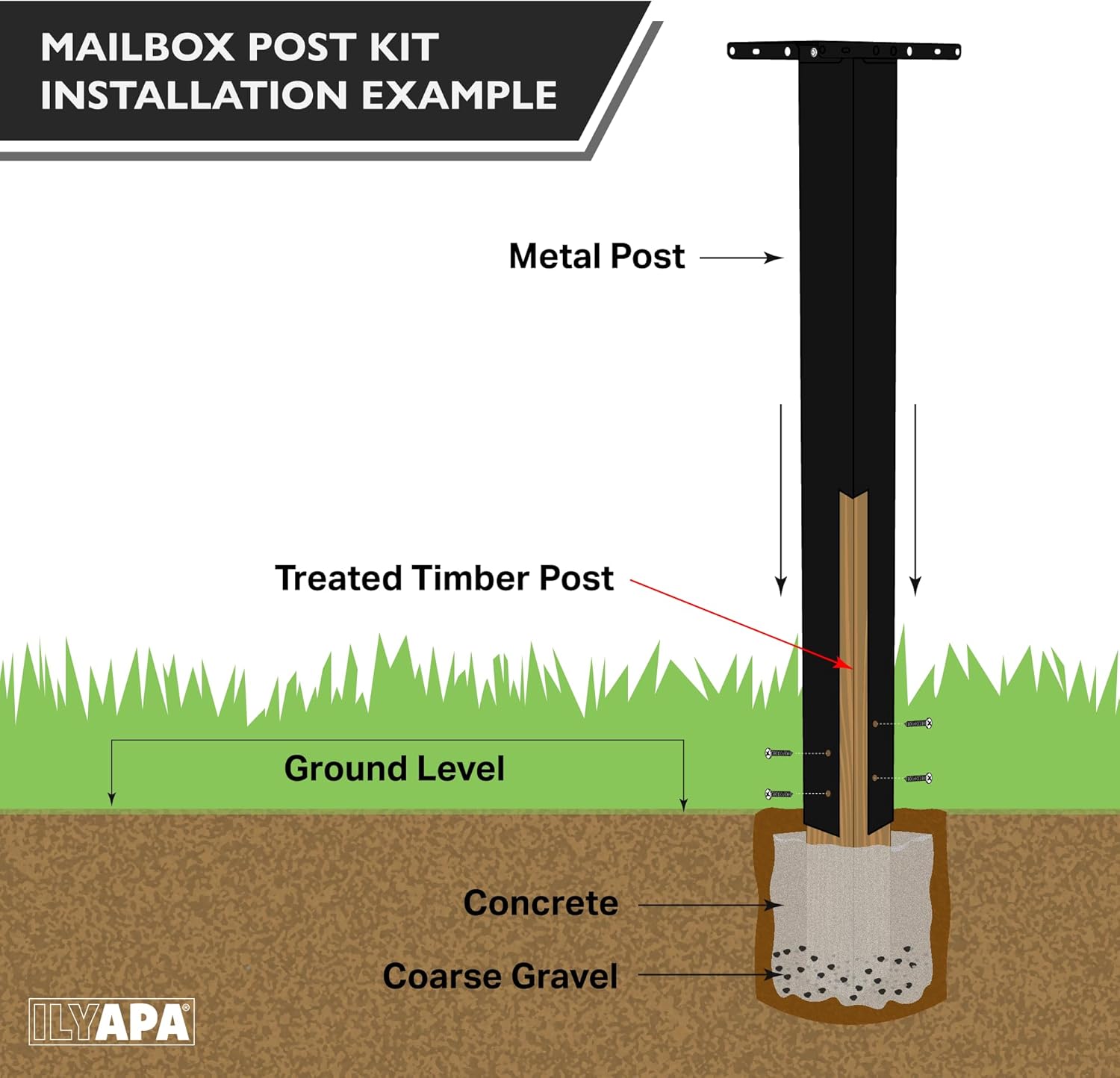 Ilyapa Angle Design Mailbox, Gray & Light Wood Grain, All Weather Powder Coated Steel Heavy Duty Curbside Welded Mailbox & Post