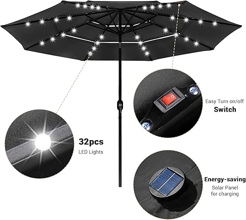 Miniatura 75 de Yescom Outdoor Solar Powered LED Patio Umbrella with Crank Tilt for Garden Backyard Deck Table Market Poolside Party Event 2-Beige,3-Negro