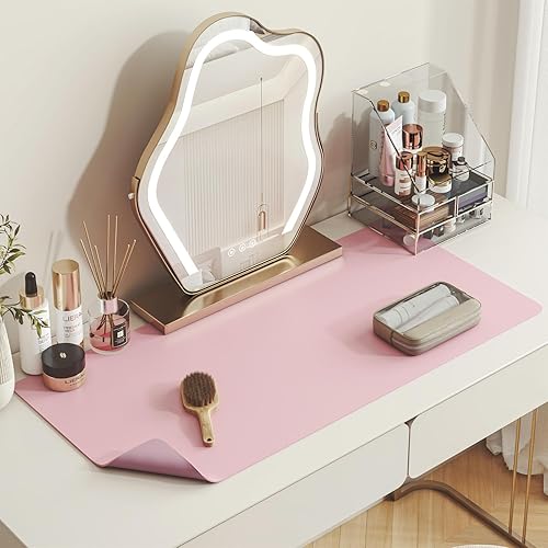 DAWNTREES Makeup Mat for Vanity,Dual-Sided Leather Vanity Mat, Easy to Clean, Waterproof and Oilproof,Desk Pad Mat to Protect Vanity(Pink - Purple)