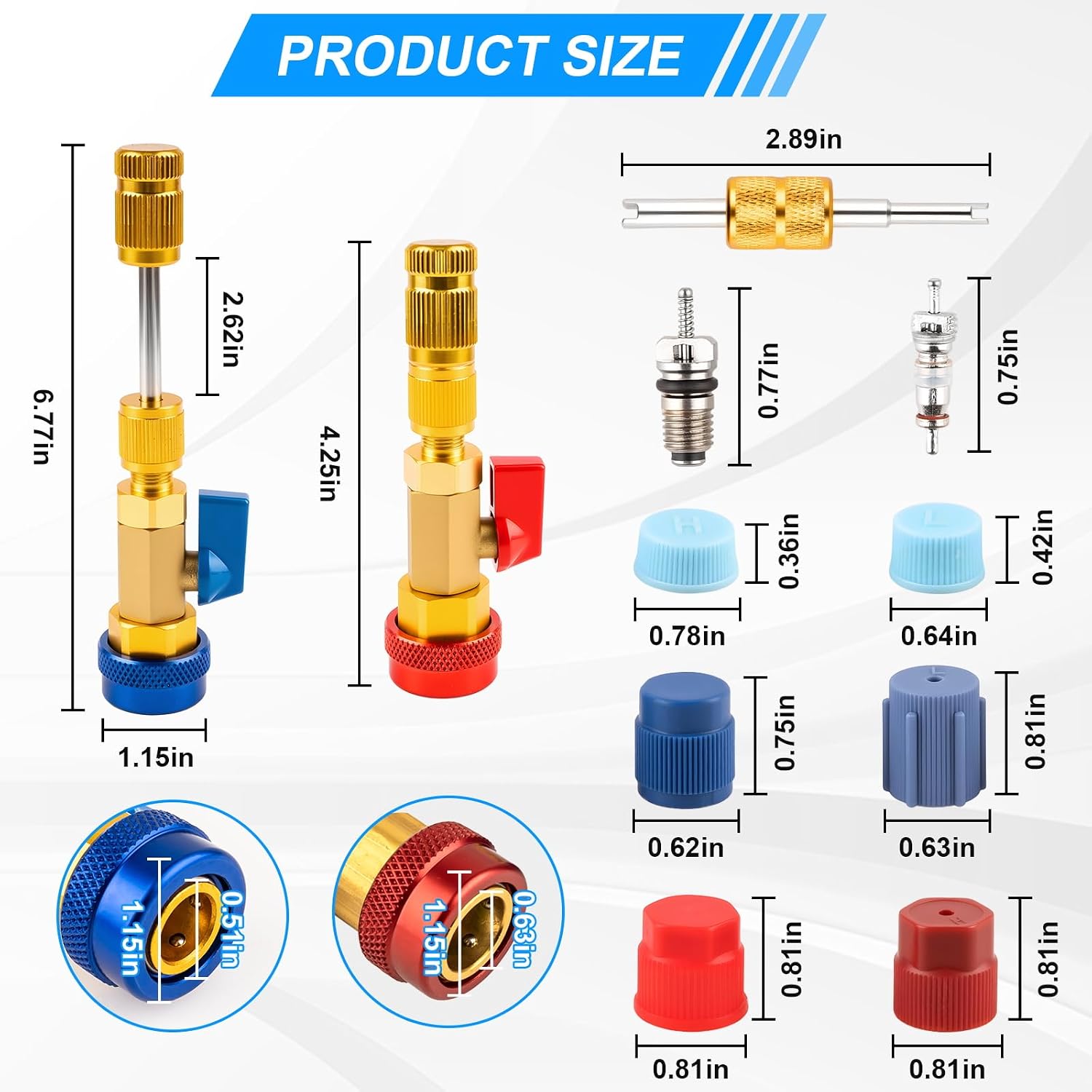 31PCS Professional AC Valve Core Removal Tool for R134A Refrigerant Systems, Quick Remover & Installer for High/Low Pressure Ports, Includes Valve Core Tool Set, Service Port Caps & Stem Kit