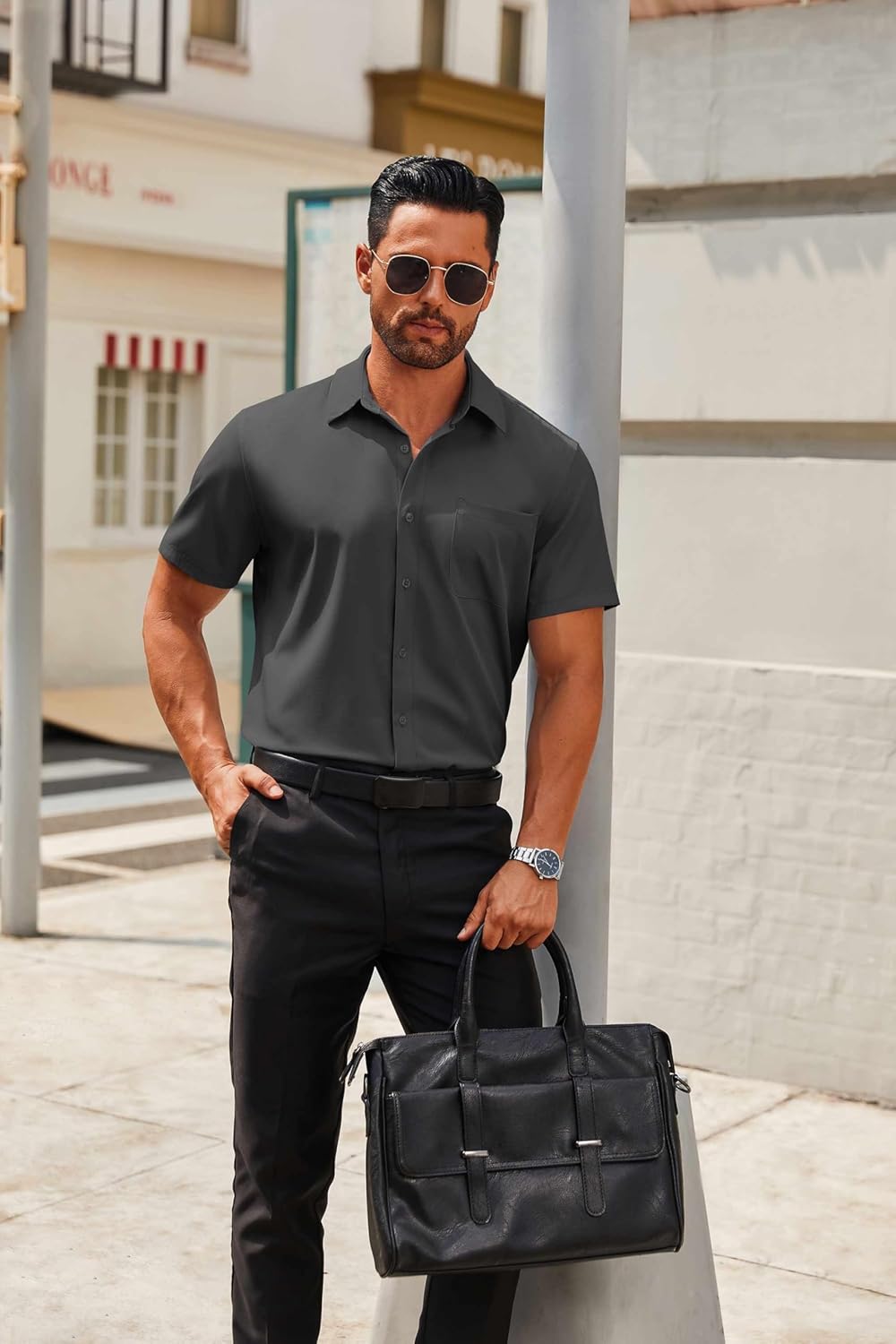 COOFANDY Mens Short Sleeve Button Down Shirts Casual Dress Shirts for Men Summer Untucked Shirts with Pocket - Image 4