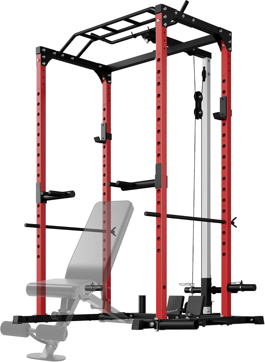 HOMLANE HOMLANE Power Cage – 1200lbs Capacity with Pulley System & Dip Handles
