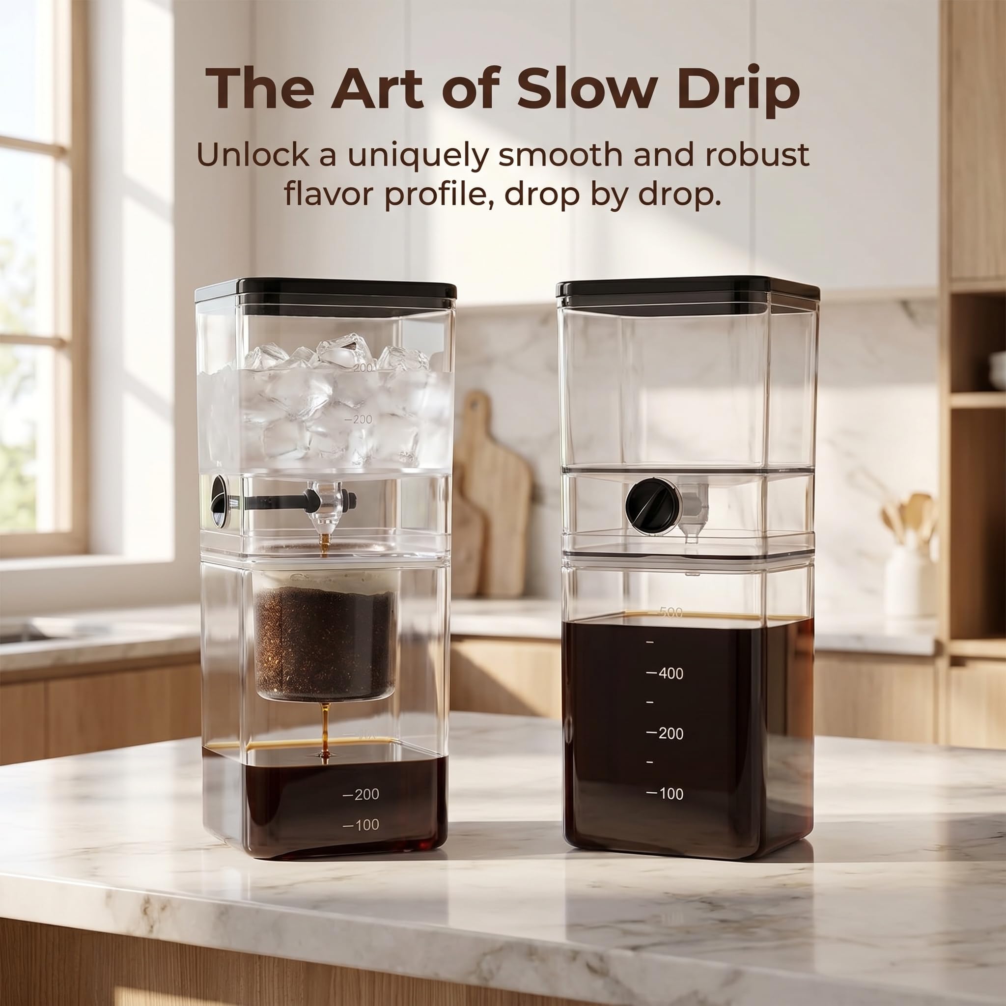 Cafetera De Goteo Cold Brew, 500 Ml, con Goteo De Velocidad Ajustable, Filtro De Acero Inoxidable, Prepara De 2 A 4 Tazas, Infusión Suave, Ideal para El Hogar Y La Oficina