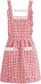 1 Stück Niedliche Küchenschürze Rot Kariert mit 2 Taschen,Damen Baumwolle Retro Verstellbare Schürze für Küche Restaurant Café Hotel