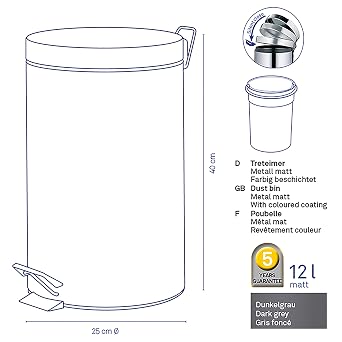 Kela 10942 Kera Dust Bin Dark Gray 12L