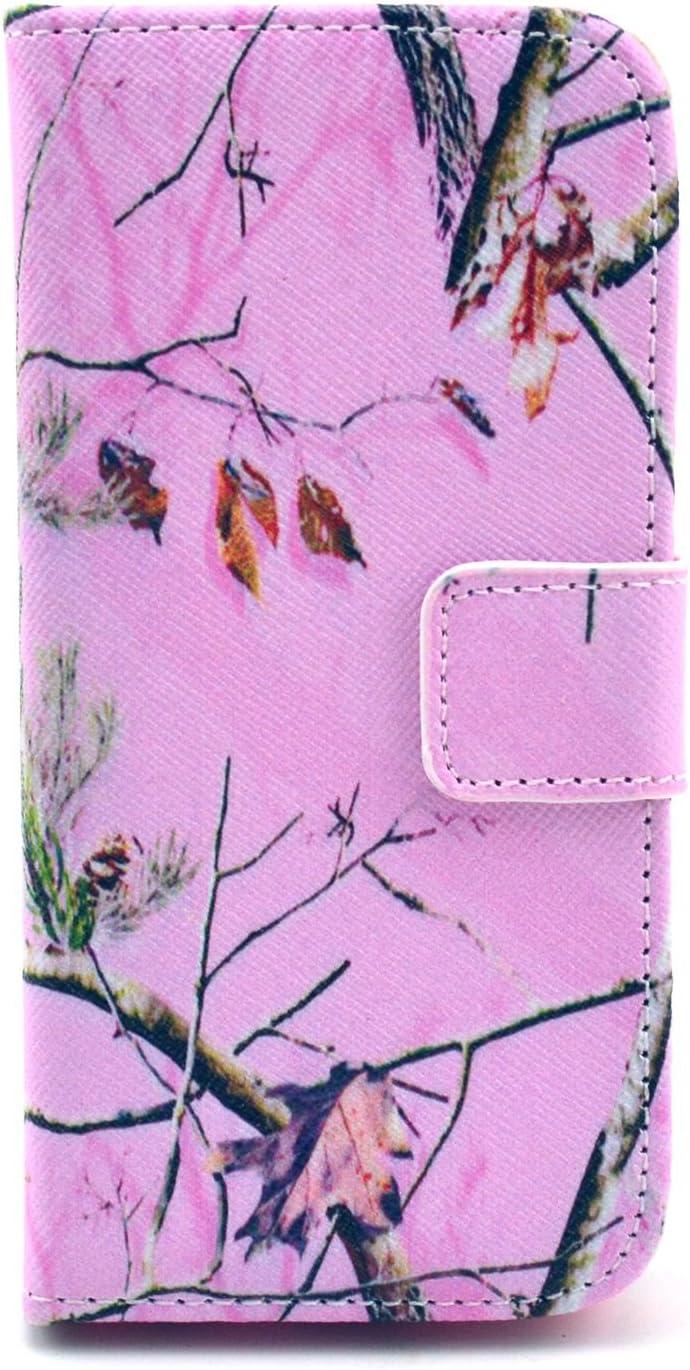 iPhone 5C Case, Speedtek Pink Pinetree Pattern Premium PU Leather Wallet Flip Protective Skin Case with Magnetic Closure for Apple iPhone 5C (2013) (Built-in Credit Card/ID Card Slot)