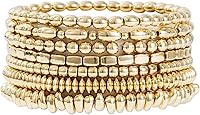 Sajidos 14K Gold Plated Beaded Stretch Bracelets Set for Women - Hypoallergenic Stackable Cross Pearl Elastic Jewelry, 7 Inch Trendy Gifts