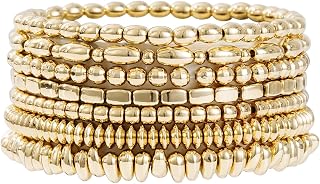 Sajidos 14K Gold Plated Beaded Stretch Bracelets Set for Women - Hypoallergenic Stackable Cross Pearl Elastic Jewelry, 7 Inch Trendy Gifts
