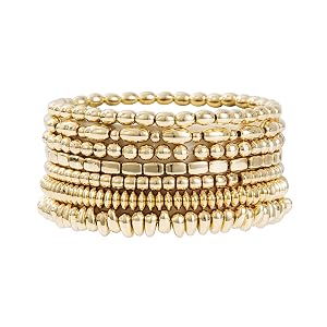 Gold Plated Beaded Bracelets for Women Trendy 14K Gold Plated Stack Cross Pearl Gold Plated Bead Stretch Bracelets