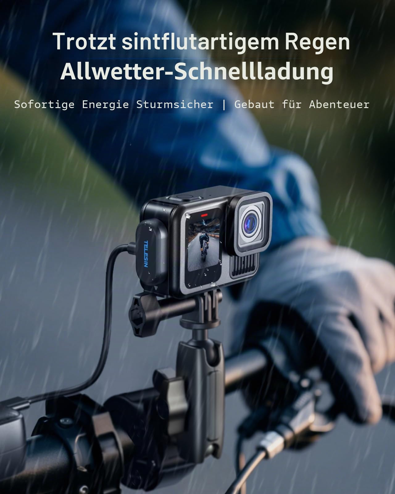 TELESIN Magnetic Contacto (Tür- und Stromkabel-Kit) für GoPro Mission 1 Pro Hero 13/12/11/10/9 Schwarz, IPX5 wasserdichte Seitentürabdeckung mit 1,2 m Ladekabel, kompatibel mit Go Pro, Schnellladung