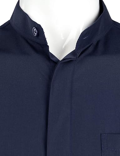 Miniatura 3 de ZEROYAA Camisa hipster de manga larga con cuello de banda y bolsillo para hombre