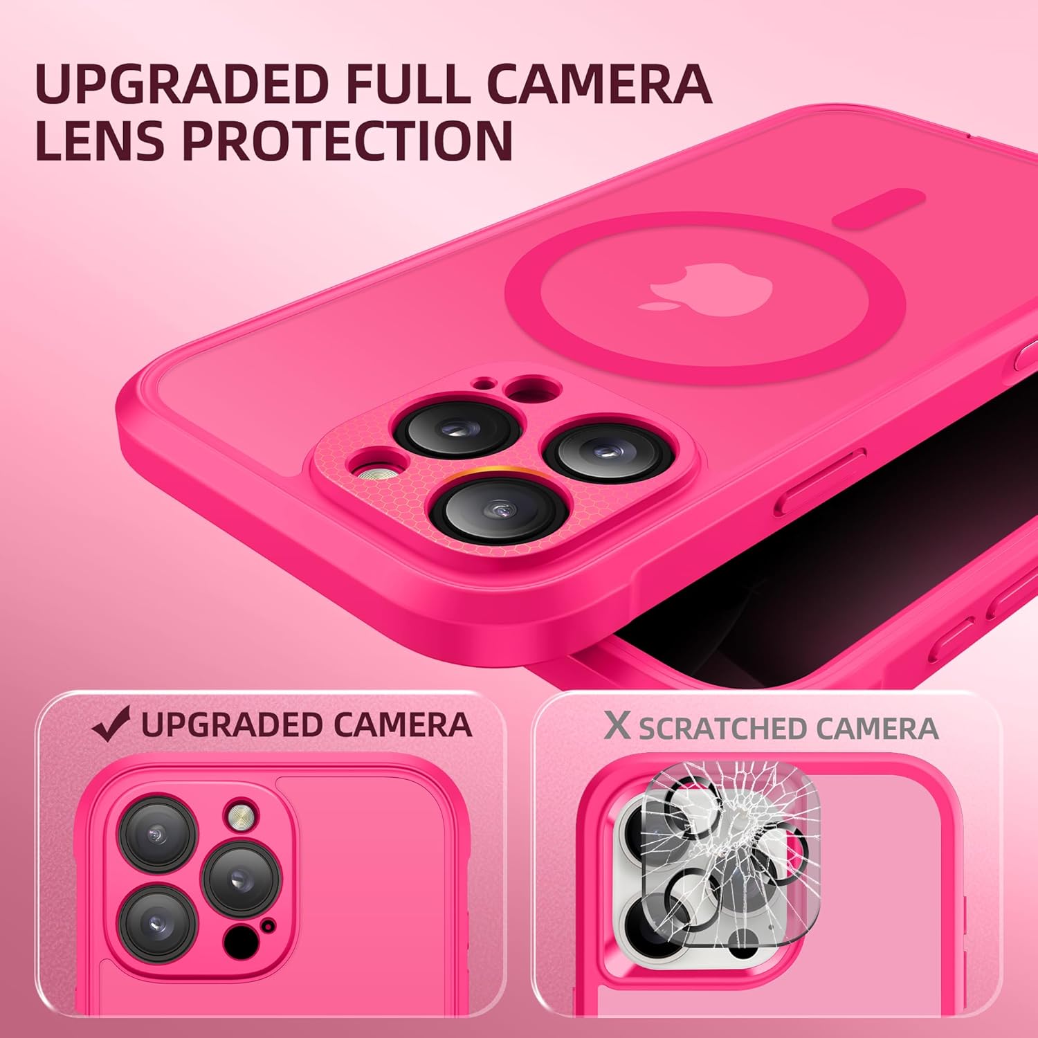 BERFY for iPhone 16 Pro Case, Compatible with MagSafe, Built-in Privacy Screen Protector, Camera Protection, Shockproof Full Body Phone Case 6.3", Translucent Hot Pink