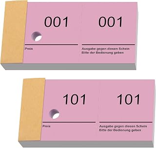 Nezyo Doppelnummern Blöck 1-200 Tombola Lose mit Zahlen Nummernblöcke Zahlenblöcke 10cm X 5cm Raffle Tickets für Garderobe Verlosung Events Messen Eintrittskarten und Leckereien(Rosa)