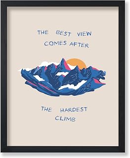 Poster Master The Best View Comes After The Hardest Climb Poster - Retro Mountain Print - Landscape Art - Sunset Art - Chic Boho Art - Aesthetic Living Room or Office Decor - 8x10 UNFRAMED Wall Art