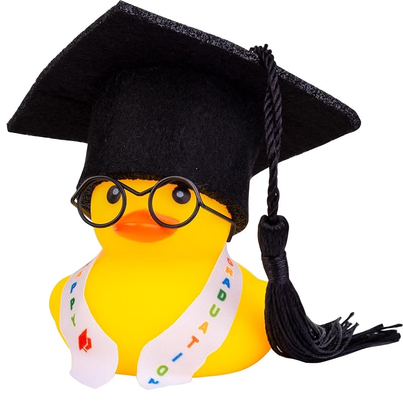 Pato de Borracha Decorativo para Carro com Chapéu de Formatura, Faixa e Óculos G7-glasses-black CoFuBcad