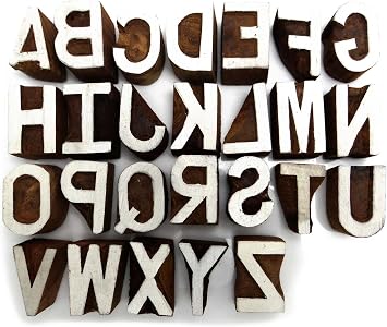 ibaexports Wooden Alphabet Decorative Textile Printing Blocks Handcarved Stamp