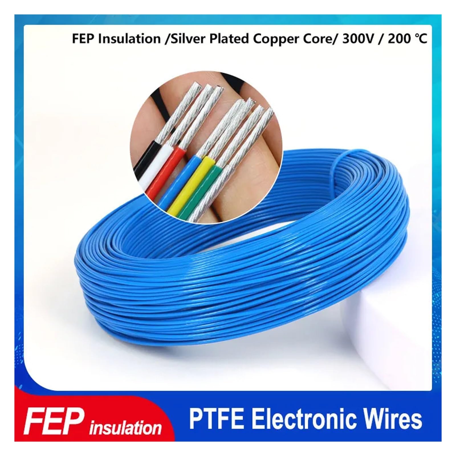 Cable electrónico Chapado en Plata con Aislamiento FEP de 2m, Cable de Cobre de señal HiFi de Alta pureza OFC 0,06 0,08 0,12 0,2 ​​0,35 0,5 1 2 4 6 10mm(Yellow,7AWG 5.6mm Sq10.0)