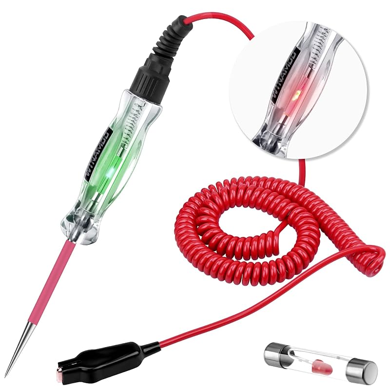Caneta de teste de circuito automotivo LED bicolor 6–24 V com ponta de aço inoxidável, cabo espiral PU de 342,9 cm WINAMOO WITL103B