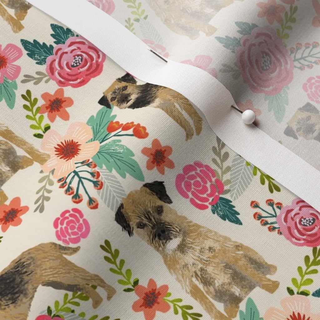 Spoonflower Fabric - Border Terrier Florals Dog Breed Cream Floral Dogs Printed on Cotton Poplin Fabric by The Yard - Sewing Shirting Quilting Dresses Apparel Crafts