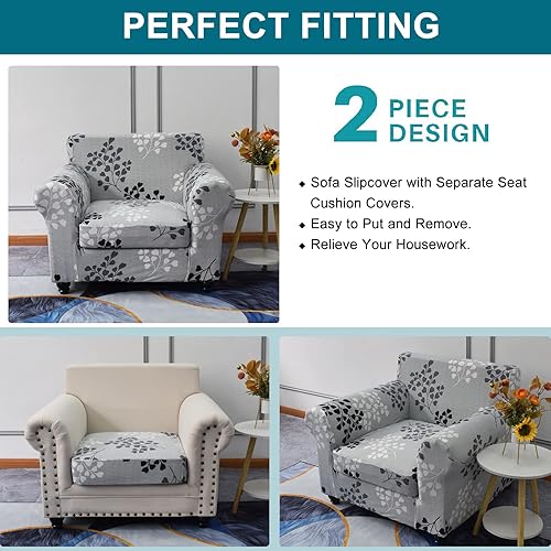 Miniatura 3 de KRFOONN Fundas para silla de 2 piezas con estampado, fundas para sofá, fundas de sofá lavables, fundas protectoras de muebles con parte inferior