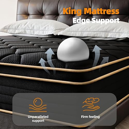 Miniatura 8 de Colchón tamaño King de 12 pulgadas, colchones tamaño King en una caja, espuma viscoelástica de gel refrescante, alivio de presión, colchón híbrido